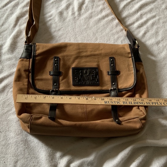 David Bitton BUFFALO laptop messenger bag tan canvas brown trim - Picture 8 of 10